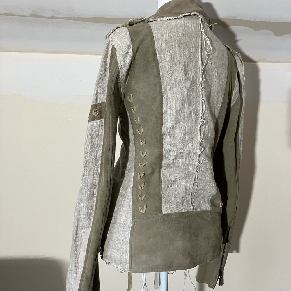Jakett New York Linen & Leather Beige Bohemian Jacket size XS - Picture 10 of 12